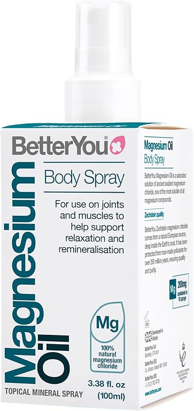 BetterYou Magnesium Body Oil Spray, Pure Natural Source of Magnesium Chloride, Magnesium Supplement Spray 100m