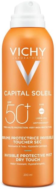 Vichy, Capital Soleil, Moisturising Sun Mist SPF50, Face and Body, Water Resistant, Very Wide Spectrum UVA and