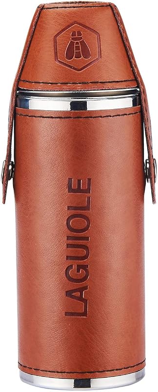 LAGUIOLE - Alcohol flask with 2 glasses - Gift box Christmas, birthday - Capacity 8 OZ - 235 ml - Ideal for ca