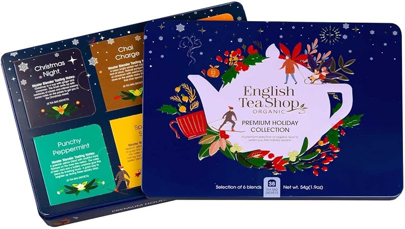 English Tea Shop - Christmas gift set of organic teas and infusions - Holiday blue collection of 36 bags - 6 b