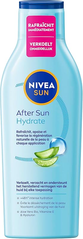 NIVEA SUN - 48H Hydrating After Sun Milk - Refreshes & Soothes Skin - Organic Aloe Vera & Hyaluronic Acid - Li