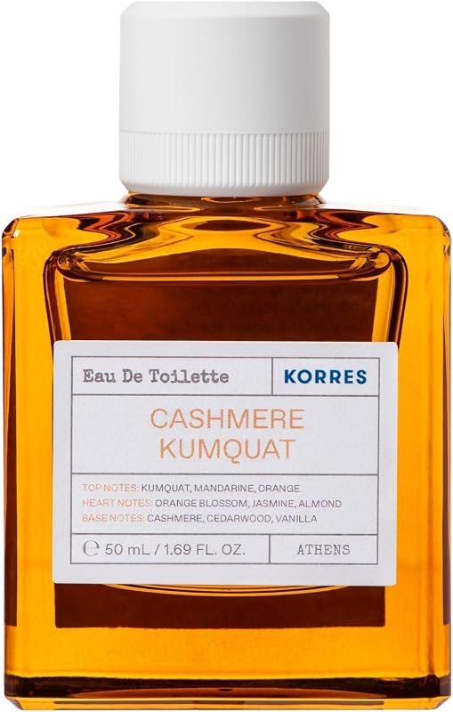 KORRES Cashmere Kumquat Eau de Toilette, 88% Natural Origin, Woody Floral Fragrance, Long Lasting, Amber Glass