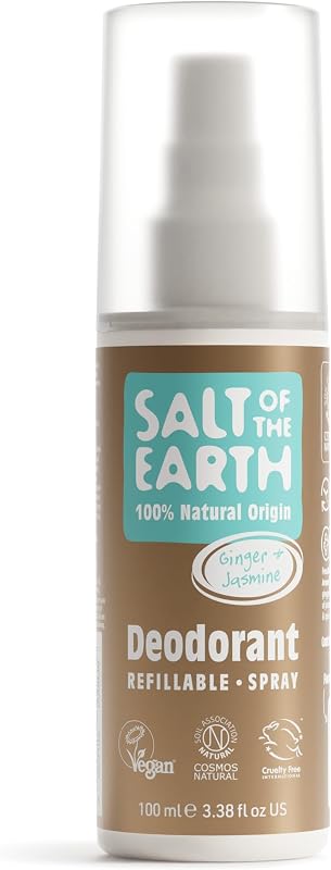 Salt Of the Earth Natural Deodorant Spray - Ginger & Jasmine - Vegan, Refillable, Leaping Bunny Certified, 100