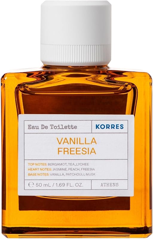 KORRES Freesia Vanilla Eau de Toilette for Women, 88% Natural Origin, Amber Glass Bottle, Oriental Floral Scen