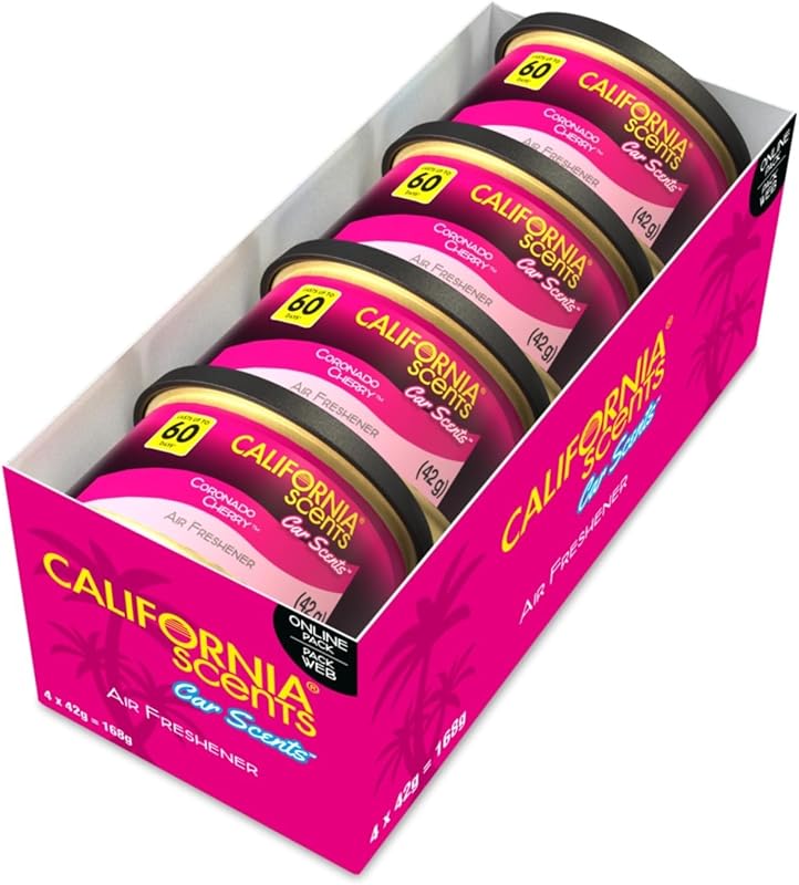 California Scents Coronado Cherry Car Air Freshener x4, Long Lasting 60 Day Scent, Eliminates Odours, Dimmable
