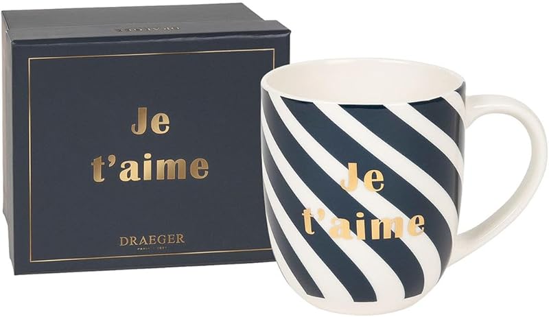 DRAEGER PARIS 1886 Blue Ceramic Mug with "Je t'aime" (I Love You) 320 ml | Chic Gift for Couples | Graphic Sty