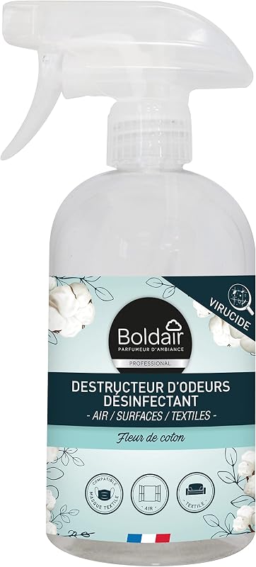 BOLDAIR - Odour destroyer disinfectant - Disinfects air, surfaces and textiles - Cotton flower - 500ml - Made