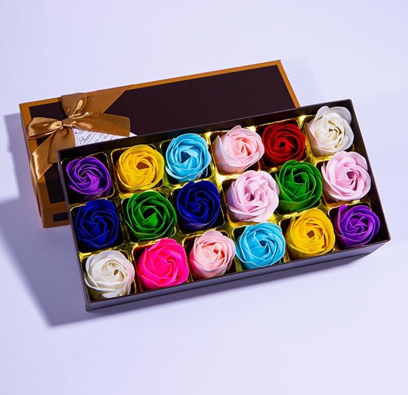 FiveShops - 18 pieces soap flowers in a gift box, fascinating rose scent, pretty shape, gradient, birthday, we