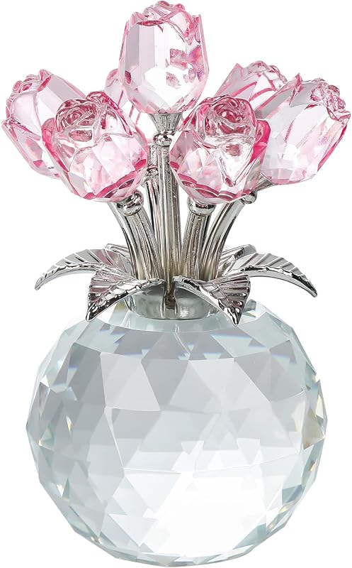 Crystal Rose Figurine with Vase, Flower Bouquet, Gift for Women, Girlfriend, Women, Handmade Crystal Flower, T