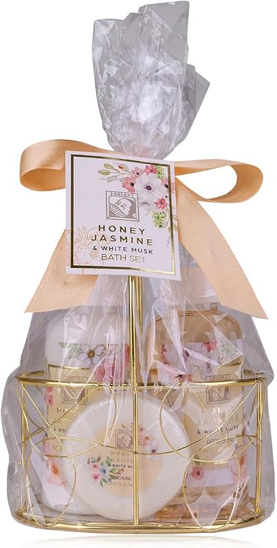 Accentra - HONEY JASMINE gift shower set for women in metal basket - 3 pcs care kit with shower gel, lotion an
