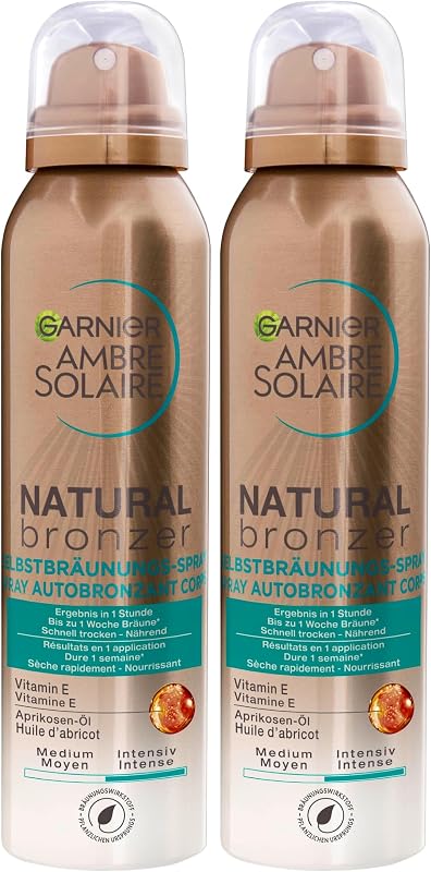 Garnier Ambre Solaire Self Tanning Spray with Apricot Kernel Oil, Golden Tan Accelerator, 150ml, All Dyed (Pac