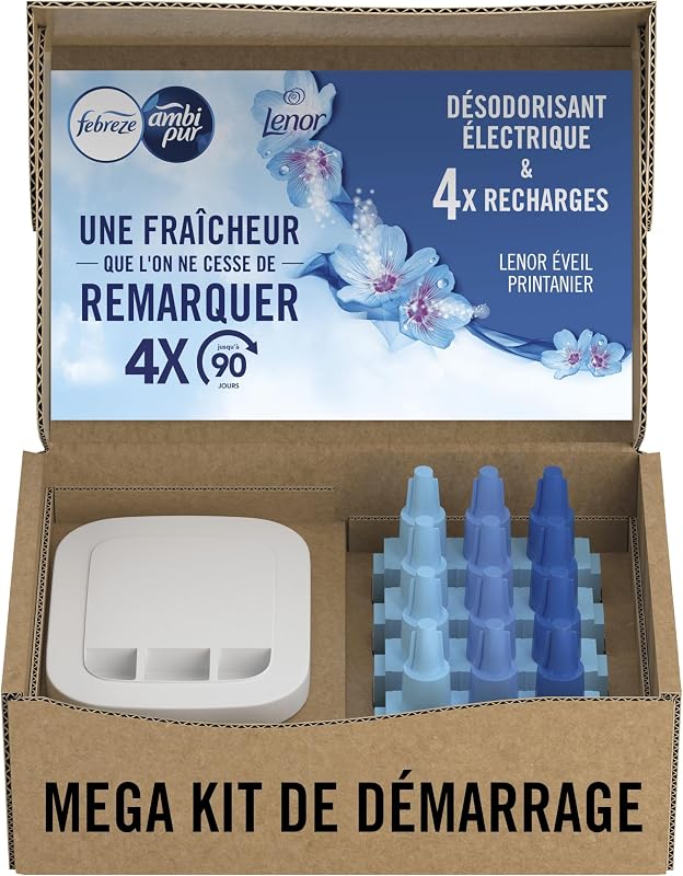Febreze Electric Air Freshener 1 Spring Awakening Kit + 4 Refills (20 ml) | 1 x Diffuser Starter Kit, 4 Refill
