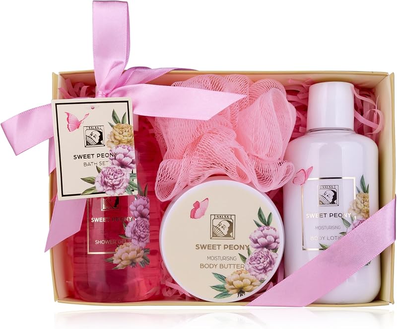 Accentra - SWEET PEONY women's shower set in a beautiful gift box - 4-piece care set with shower gel, body lot