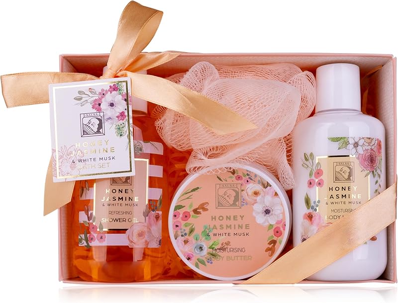 Accentra - Honey Jasmine women's shower gift set in a beautiful gift box-Set of 4 pieces shower gel, lotion, b