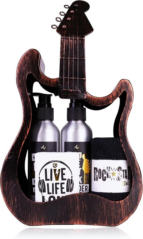 Accentra Men's gift set, metallic guitar body care set, shower gel, body lotion, soap, towel, sandalwood fragr