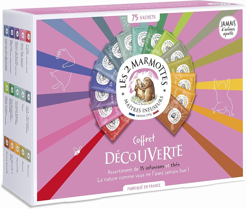 Les 2 Marmottes Discovery Box 75 Sachets 12 Infusions 3 Teas | Wellness And Relaxation, Made In France, No Add