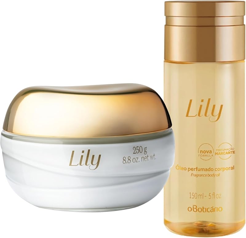 O Boticário Lily Skin Care Gift Set with 2 Products | Satin Scented Body Cream 250g & Fragrance Body Oil 150ml