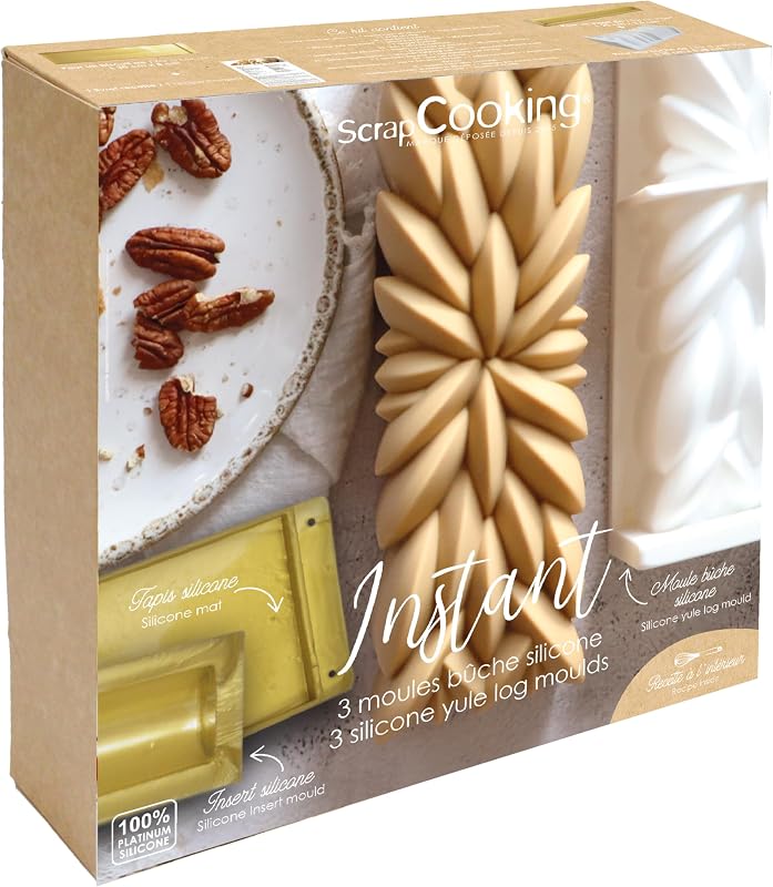 ScrapCooking - Christmas Log Mould Set "Instant" - 3 Silicone Moulds 3D Log, Insert & Sponge Cake Mat - With R
