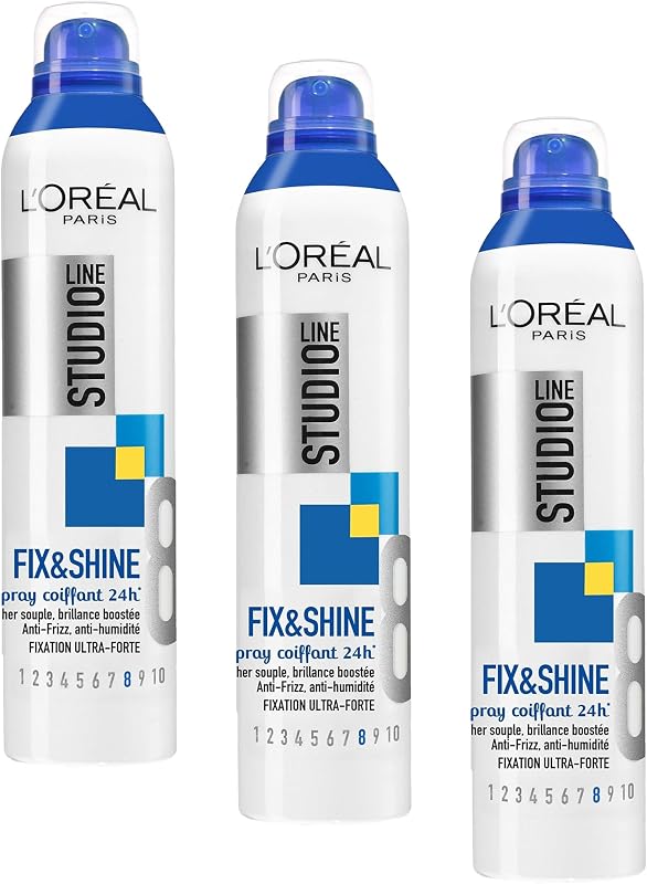 L'Oréal Paris Studio Line Fix&Shine 24H Styling Spray Ultra-Strong Hold 300 ml (Pack of 3)