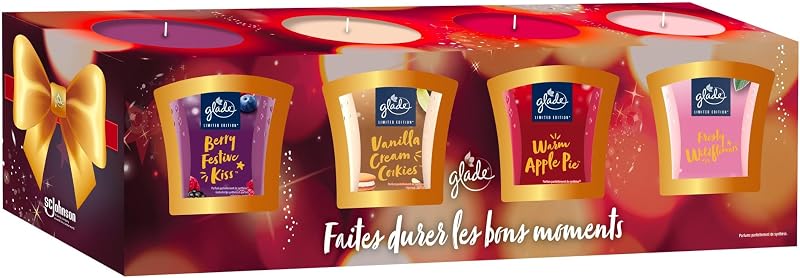 Glade Christmas Candle Set - Limited Edition - 4 Unpublished Fragrances Infused with Essential Oils - Palm Oil