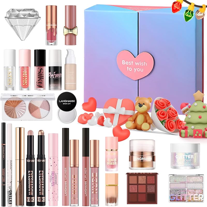 Beauty 26 Pieces Gift Set for Holidays, Complete Cosmetic Starter Kit with Eyeshadow, Foundation, Gloss, Blush