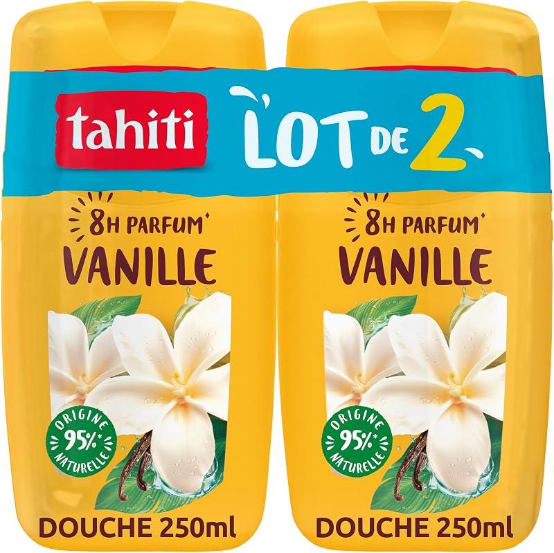 TAHITI - Vanilla Shower Gel - Gourmet Fragrance 8h - Organic Vanilla Extract - Natural Hydration - Pack of 2 x