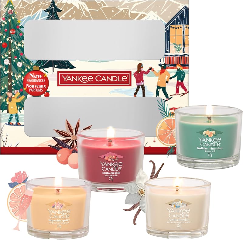 Yankee Candle Christmas Scented Candle Set - 4 Mini Votive Candles - After Ski Collection - Perfect Christmas