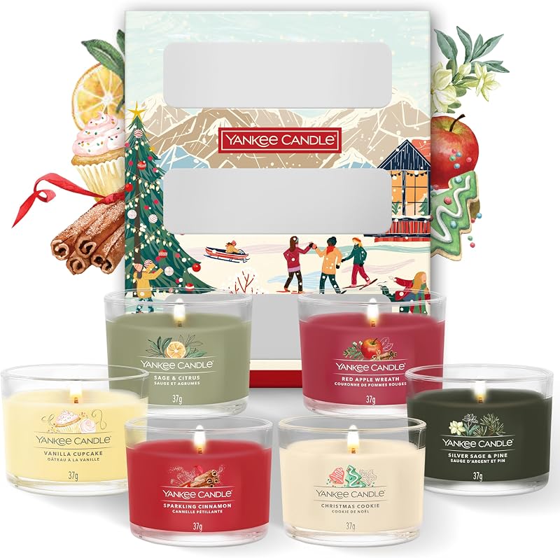 Yankee Candle Christmas Scented Candles Set -6pk Mini Votive Candles - After Ski Collection - Perfect Christma