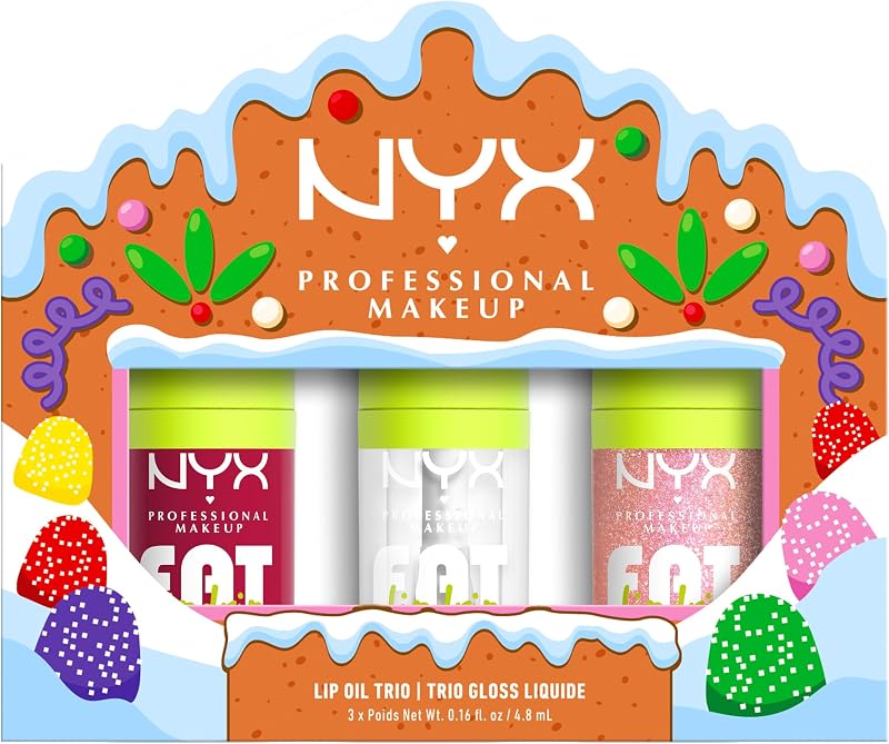 NYX Professional Makeup Trio Lip Gloss Set Fat Oil | Squalane Raspberries Oil, Intense Non-Sticky Shine, Vegan