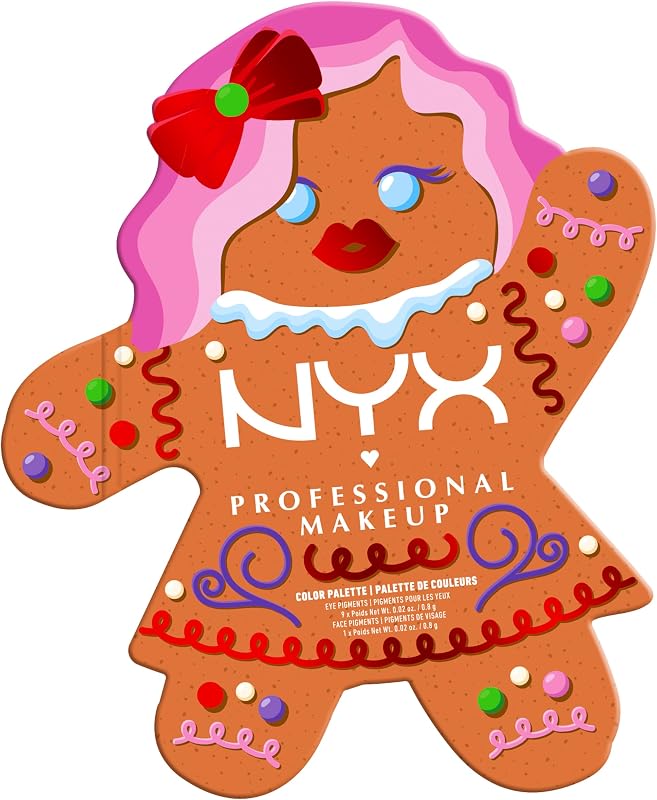 NYX Professional Makeup Gingerbaddie Palette 10 Christmas Eyeshadows | Warm Brown Tones Golden Caramels, Cream