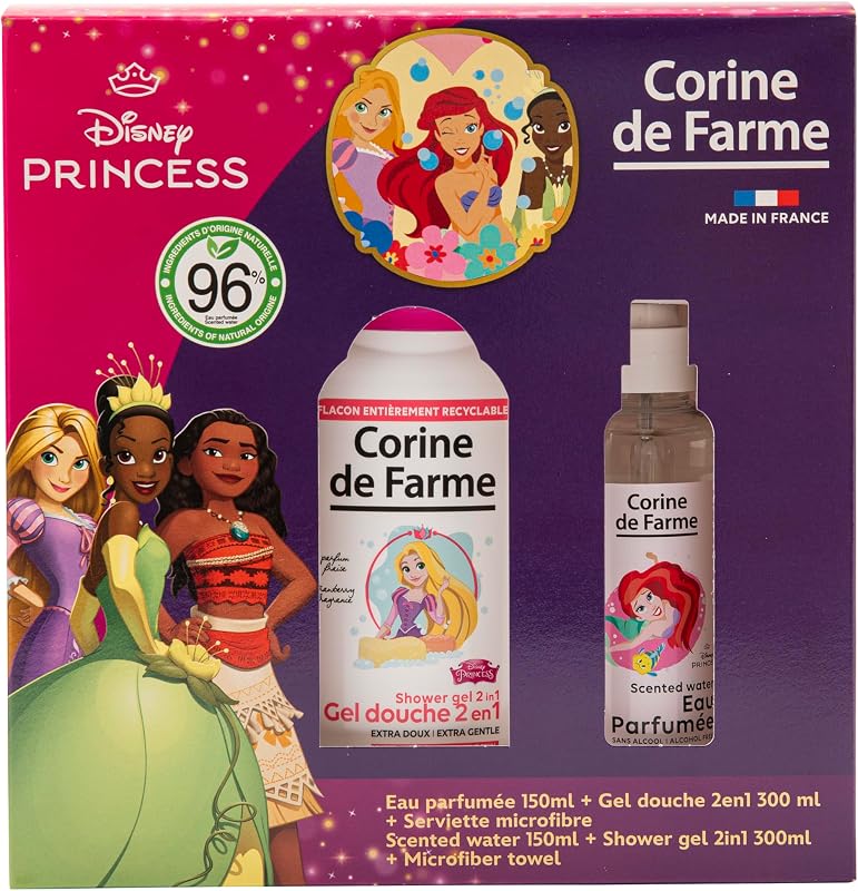 Corine de Farme Princess Gift Set Perfumed Water Shower Gel 150 ml | Eau Parfumé, Shower Gel & Towel - Coconut