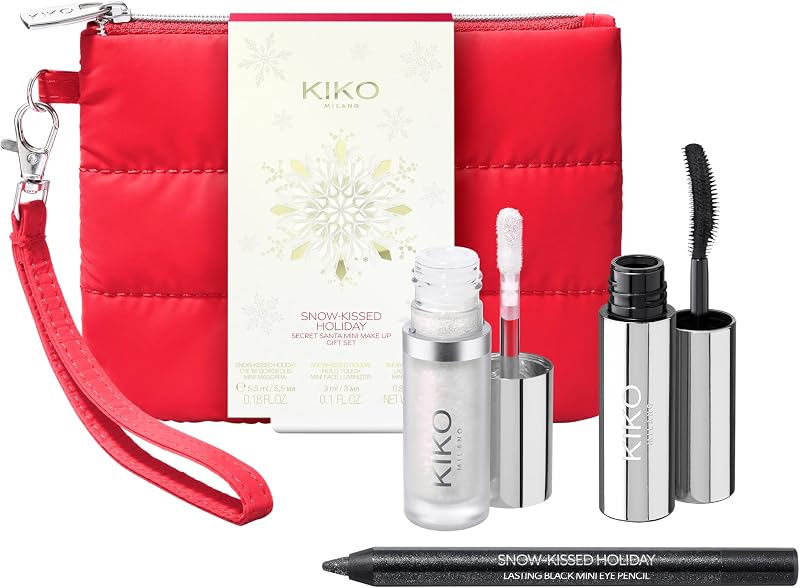 KIKO Milano Snow-Kissed Holiday Secret Santa Mini Make Up Gift Set, Makeup Gift Set: Volumizing Mascara, Eye P