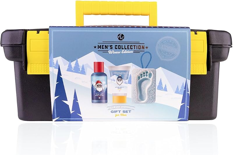 accentra Men's Winter Edition Gift Set in a Small Toolbox, Shampoo and Shower Gel, Aftershave Balm, Soap with 