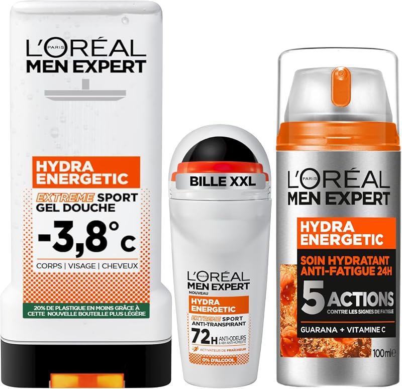 L'Oréal Paris Men Expert Hydra Energetic Anti-Fatigue Kit 100 ml 300 ml 50 ml | Guarana Vitamin C, Combat 5 Si