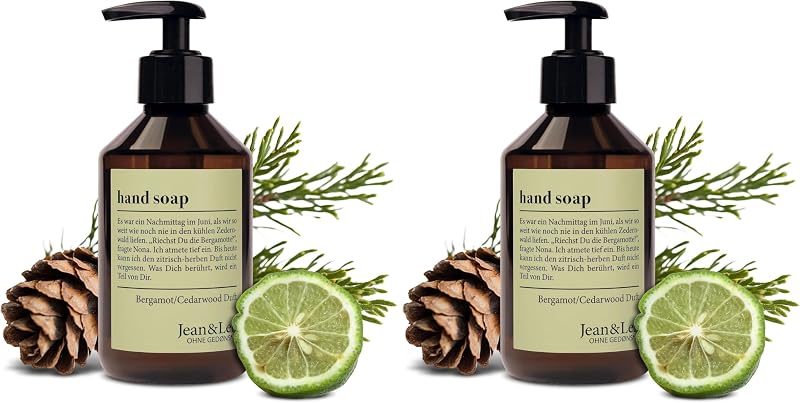 Jean & Len Bergamot & Cedar Liquid Hand Soap, Daily Use, Fresh and Lemon Scent, Vegan 250ml