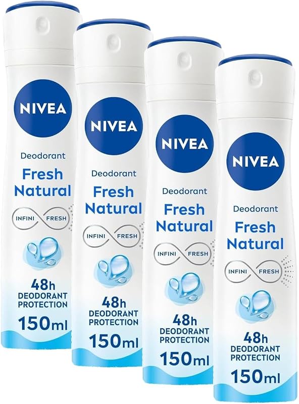 NIVEA Fresh Natural Atomiser 0% (1 x 150 ml), Women's 48 Hr Effect, Anti-Perspirant Underarm Freshness, Long L