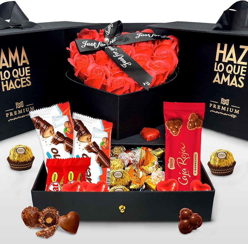 Premium Valentine's Day Gift Box · Deluxe Gift Set with 18 Scented Roses and 36 Ferrero Rocher Chocolates, Lin