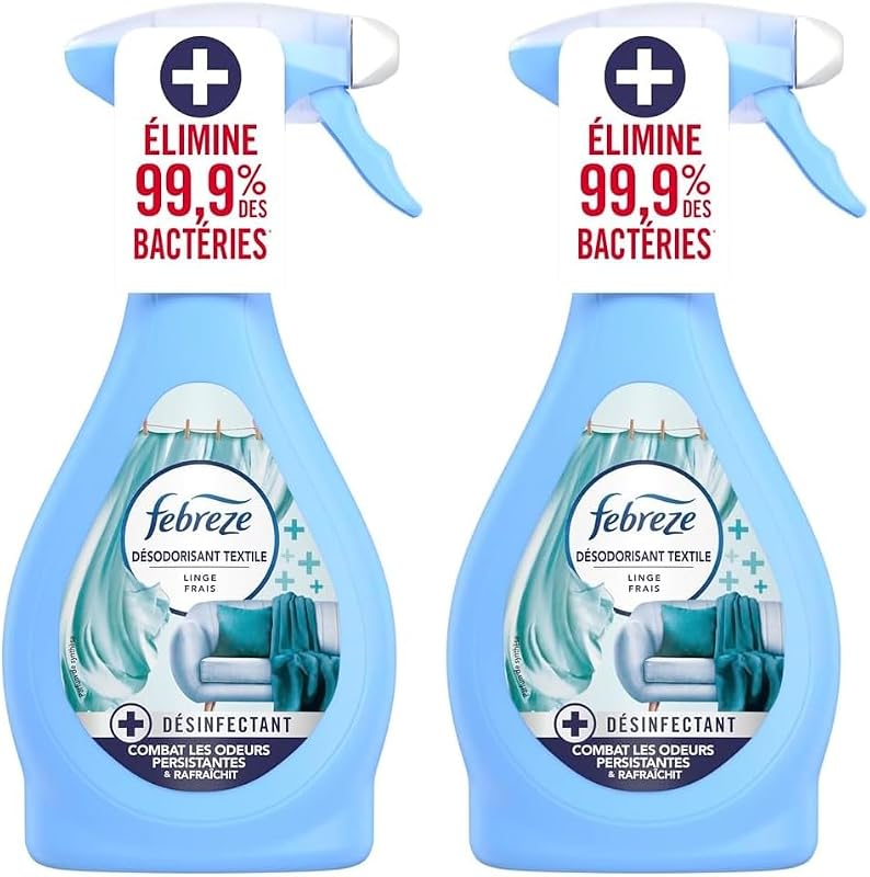 Febreze 385 ml Disinfectant Textile Deodoriser Spray, Fresh Linen, Removes 99.9% Of Bacteria, Fights Difficult