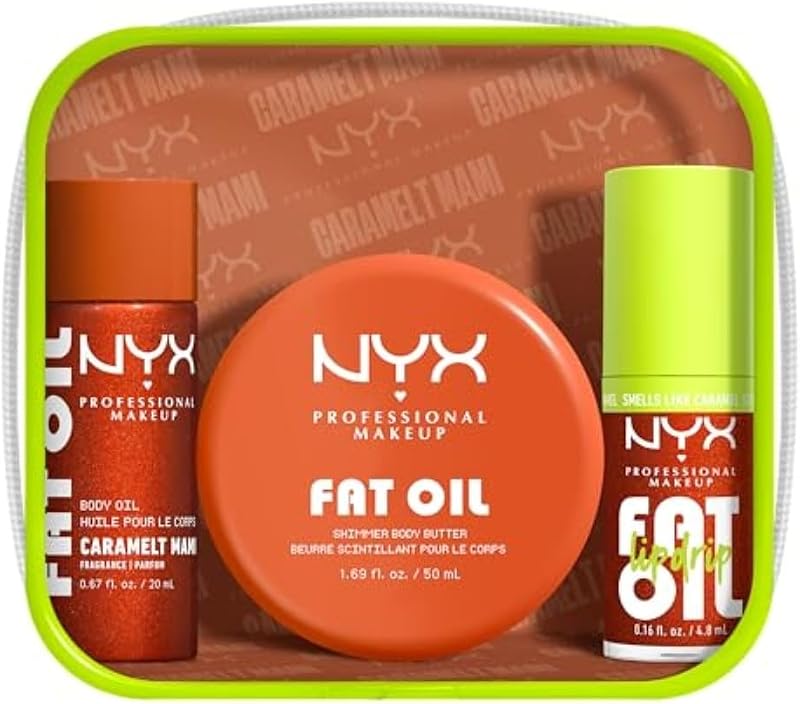 NYX Professional Makeup Caramelt Mami Hydration Set 3 Pieces 50 ml | Glowy Body Oil 20ml, Lip Oil 5ml, Caramel