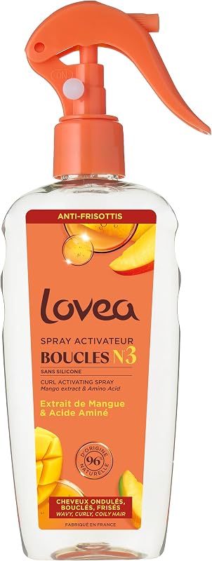 LOVEA - Spray Activateur Boucles - Extrait de Mangue & Acide Aminé - Cheveux Ondulés, Bouclés, Frisés - Anti-F