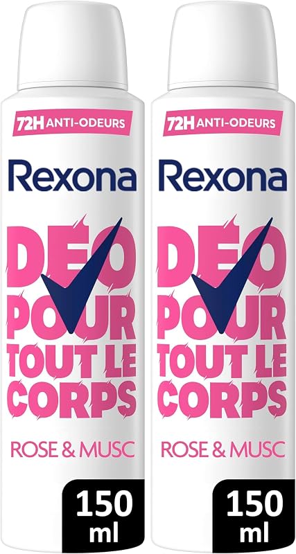 Rexona Whole Body Deodorant Spray 72H Rose & Musk - 150 ml (Pack of 2)