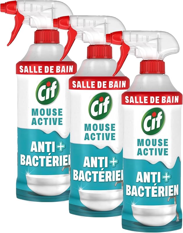 Cif Spray Mousse Active Antibactérien Salle de Bain - Nettoyant Salle de Bains et Désinfectant Surfaces Anti C