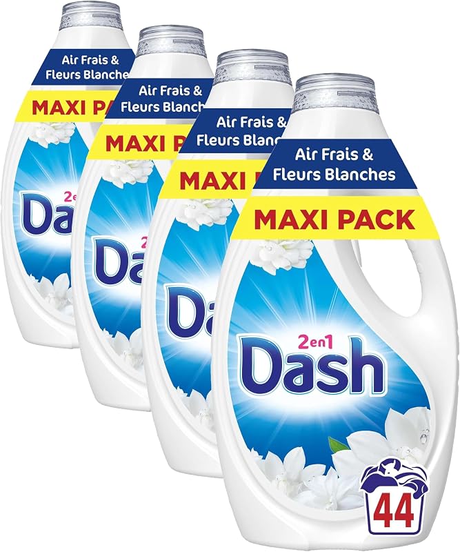 Dash 2-in-1 Liquid Detergent, 44 Washes, Fresh Air and White Flowers Scent, Up to 3 Weeks Freshness, Made in F